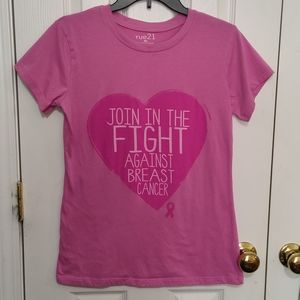 Rue21 Breast Cancer Awareness Pink Heart Short Sleeve Women's Tee- Size XL